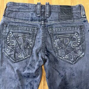 New Mens Rock Revival Jeans Gray Xenos Straight Distressed Denim Size 32x30